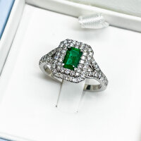 Purely Diamonds Ring, emerald cut 0.57ct, halo setting in white gold, size 53 (diameter 17mm), ST e 950.