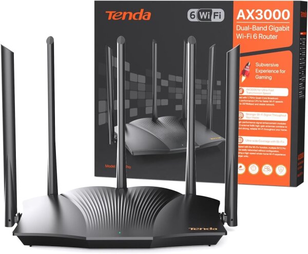 Tenda RX12 Pro, WLAN Router, AX3000, Wi-Fi 6, Dual-band 5GHz up to 2402Mbps, 2.4GHz up to 574Mbps, fast connection.