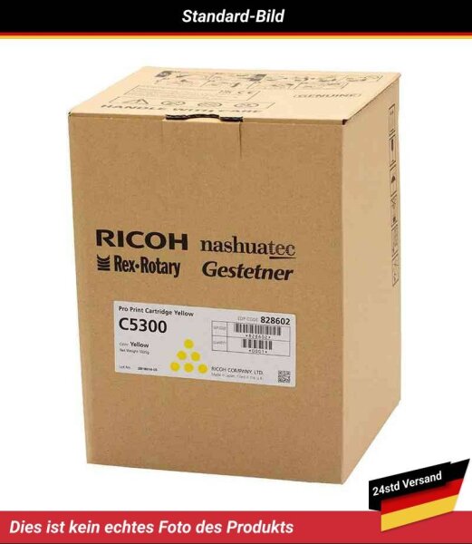 Ricoh C5300 Yellow Toner, 828602, OEM, high print performance, vibrant colors, easy installation, compatible with C5300 series printers.