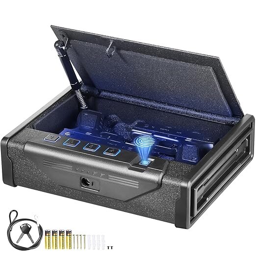 VEVOR Portable Gun Safe, 2 Pistols, Fingerprint/Key/Password, Cold Rolled Steel, 282x180.1x50 mm.
