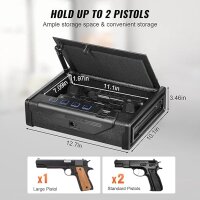 VEVOR Portable Gun Safe, 2 Pistols, Fingerprint/Key/Password, Cold Rolled Steel, 282x180.1x50 mm.