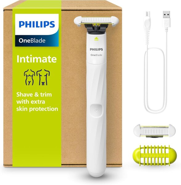 Philips OneBlade Intimate QP1924/30, elektrischer Intimrasierer für Frauen & Männer, extra Hautschutz, 1 SkinProtect Klinge, 3-mm Trimmaufsatz.