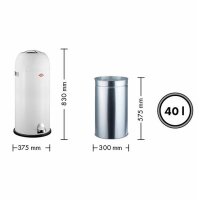 WESCO Kickmaster Maxi – Waste collector, 40 L, white-matt, powder-coated steel, large opening & integrated damper