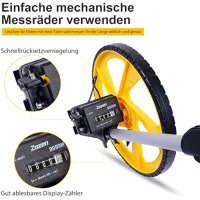 Zozen measuring wheel, foldable, roll measurement, metric units up to 9999.9 m, reset key & kickstand, starting point arrow, incl. carrying case