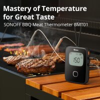 SONOFF BMT01 Digital Meat Thermometer, 2 Probes, Timer & Alarm, Smart LCD, Grill/Smoker/Oven/BBQ