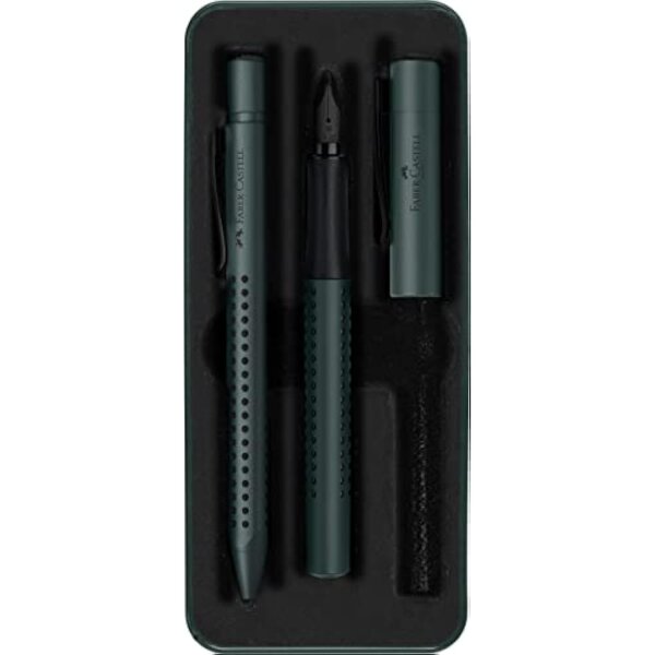 Faber-Castell 201535 Geschenkset Grip Edition – Füller M & Kugelschreiber XB, mistletoe, Metalletui