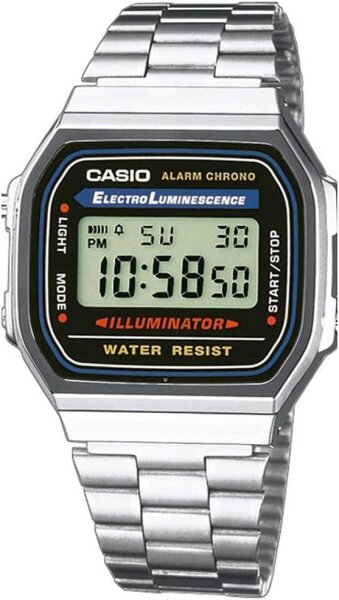 Casio A168WA Unisex Digital Watch, Stainless Steel Band, Retro Display, Backlight, Stopwatch, Alarm, 30m Water Resistant