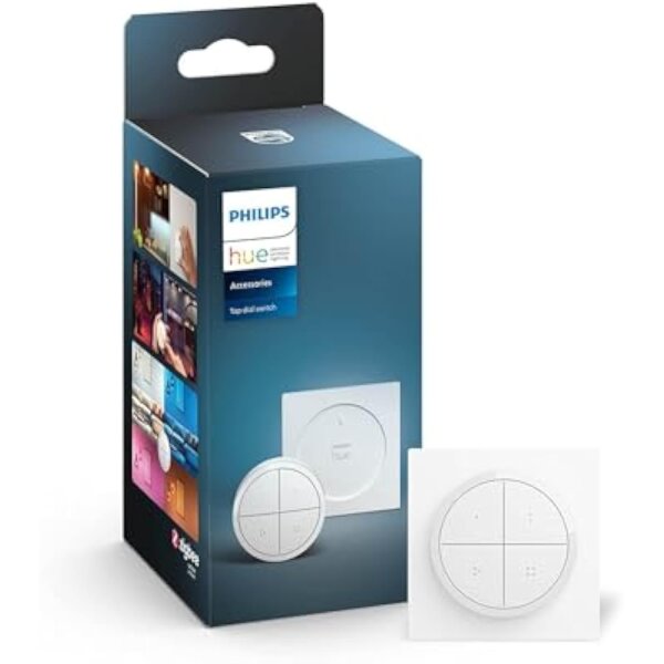Philips Hue Tap Dial – Smart wireless dimmer switch for Hue lighting systems, installation-free, white