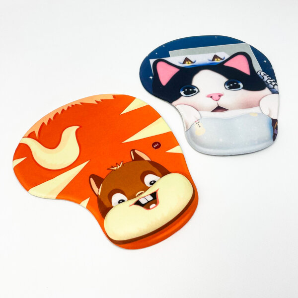 MARCELEN 2-Pack Mouse Pad Set with Soft Hand Rest, Ergonomic & Non-Slip — Squirrel + Cat