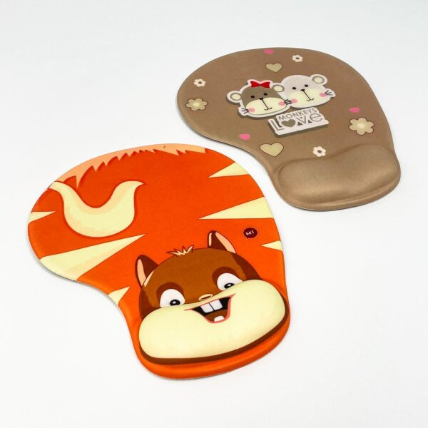 MARCELEN Mauspad 2er-Set, weiche Handstütze, Eichhörnchen & Affe, ergonomisch, rutschfest