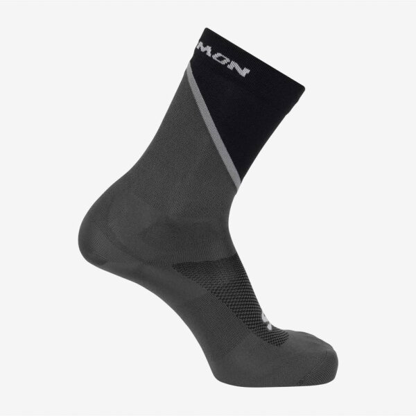 SALOMON, RUN Pulse Crew, running socks size 39-41, black/grey, breathable, moisture-wicking, cushioned, quick-drying, non-slip cuff