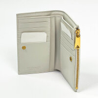 Bottega Veneta Ledergeldbörse, faltbar, Druckknopfverschluss, cremeweiß, kompaktes Portemonnaie 9,5x14,5cm