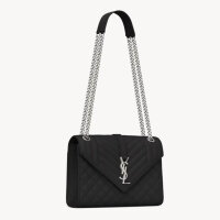 Saint Laurent Envelope Medium, womens shoulder bag, black leather, gold details, elegant design, without original packaging