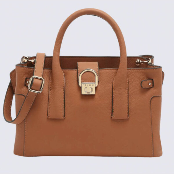 Etrier handbag, stirrup design, leather, camel, 18x31x16 cm, shoulder bag, elegant look