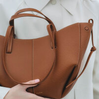 Polène Cyme Mini Handbag, Camel, grained leather, compact, elegant design, shoulder strap, high-quality workmanship