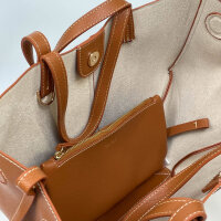 Polène Cyme Mini Handbag, Camel, grained leather, compact, elegant design, shoulder strap, high-quality workmanship