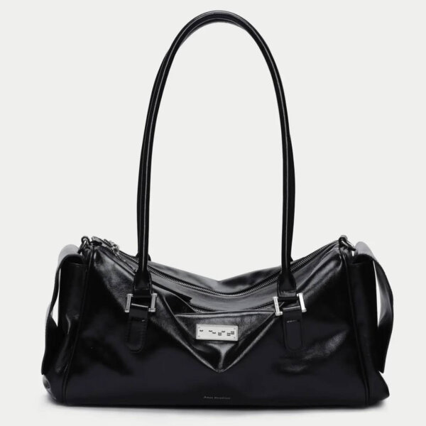 Aest Studios shoulder bag L, calfskin leather, black, 39.5x13.5x18cm, model AC-001H-BK001, spacious, elegant