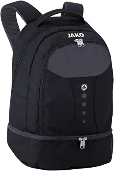 JAKO Striker Backpack, Black, Polyester, 21x34x46cm, lightweight, robust, spacious, without original packaging, Model 1816
