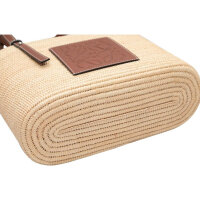 Loewe Strohtasche quadratisch, beige-braun, Henkel aus Leder, geflochten, Sommer-Accessoire, geräumig