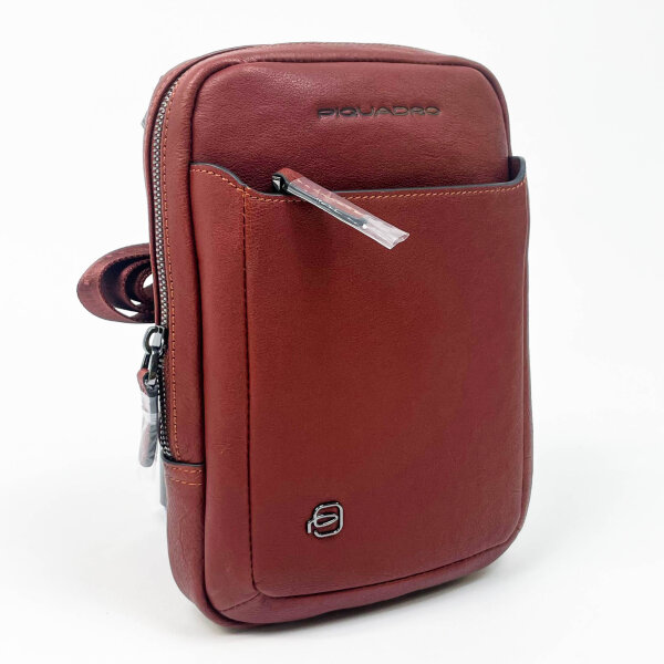 Piquadro CA3084B3 Mens Bag, Genuine Leather Brown, Black Square Series, 17x23x5.5 cm, Organizer, Shoulder Strap