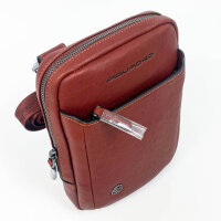 Piquadro CA3084B3 Mens Bag, Genuine Leather Brown, Black Square Series, 17x23x5.5 cm, Organizer, Shoulder Strap