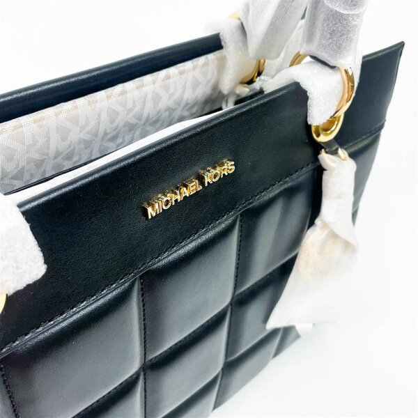 Michael Kors Susan Medium Shoulder Bag, Checkered Leather, Black, Elegant Tote, Spike Design, Spacious