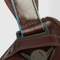 Piquadro Blue Square mens shoulder bag, leather, dark brown, flat, expandable, elegant design