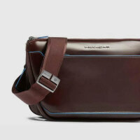 Piquadro Blue Square mens shoulder bag, leather, dark brown, flat, expandable, elegant design