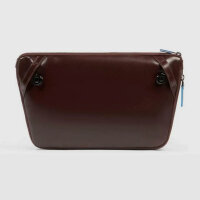 Piquadro Blue Square mens shoulder bag, leather, dark brown, flat, expandable, elegant design