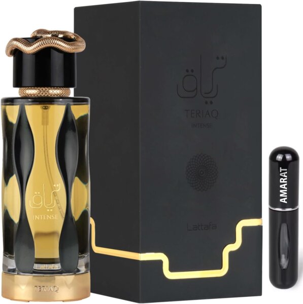 Teriaq Intense Unisex Perfume 100ml, Arabian fragrance from Dubai, long-lasting, refillable 5ml atomizer, intense aroma fragrance