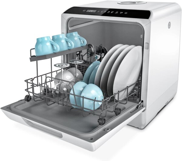 Hermitlux Mini Tabletop Dishwasher, 43cm, 4 place settings, with/without water connection, suitable for camping, energy class F, white