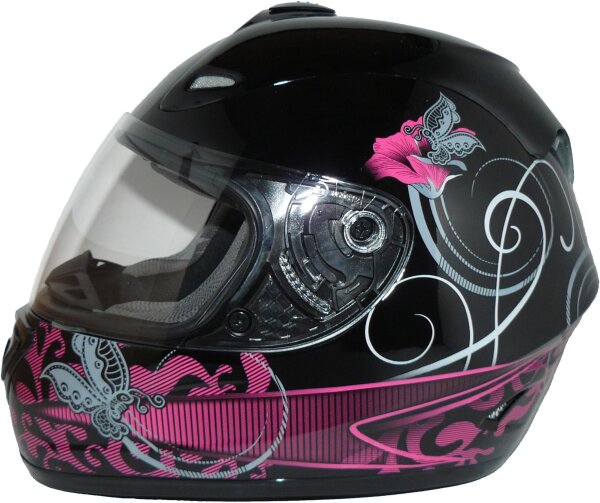 protectWEAR FS-801-99 Motorcycle Helmet, Full Face Helmet, Black/Grey/Pink, Sporty Design, Ventilation, Visor