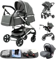 YAZOCO 3-in-1 Combination Stroller, Grey, Bassinet,...
