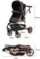 YAZOCO 3in1 Kombikinderwagen, Grau, Babywanne, Buggy, Fußsack, Moskitonetz, klappbar, Komplettset, vielseitig, komfortabel