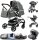 YAZOCO 3in1 Kombikinderwagen, Grau, Babywanne, Buggy, Fußsack, Moskitonetz, klappbar, Komplettset, vielseitig, komfortabel