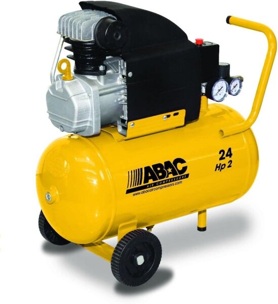 ABAC POLE POSITION B20 BASELINE, 24L compressor, 2 HP, 8 bar, dual pressure gauge, oil-injected, transport wheels, paint damage