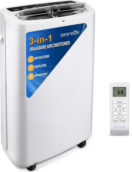 SereneLife Mobile Klimaanlage 13000BTU, 3in1 Klimagerät, Luftkühler, Entfeuchter, Ventilator, Abluftschlauch, für 46m², ohne Fernbedienung