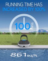 Cordless pool robot, battery-powered pool cleaner, dual drive, 100-minute runtime, double filter, for above-ground pools up to 80m²