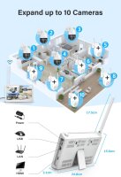 Jennov 5MP WLAN Überwachungskamera Set, 4x 360° PTZ, 10" Monitor, 2-Wege-Audio, Farbnachtsicht, 1TB HDD, Auto-Tracking