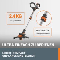 WORX WG163E.1 Cordless Grass Trimmer 20V, 30cm Cutting Width, incl. Battery, Charger, Spool, Edge Cutting Wheel, Safety Guard