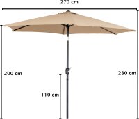 GARDENIA Sonnenschirm Moon Round 270cm, Beige, neigbar, winddicht, Kurbel, Stahlmast anthrazit, für Garten & Terrasse