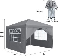 LifeGoods Partyzelt 3x3m, Pavillon mit Fenstern,...