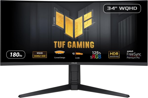 ASUS TUF Gaming VG34VQL3A 34" Curved Monitor, WQHD, 180Hz, 1ms, 1500R, FreeSync, HDR400, ohne Strom- & HDMI-Kabel