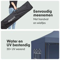LifeGoods Party Tent 292x292cm, Waterproof Pavilion, Window Sidewalls, Quick Assembly, Carry Bag with Wheels, Dark Blue