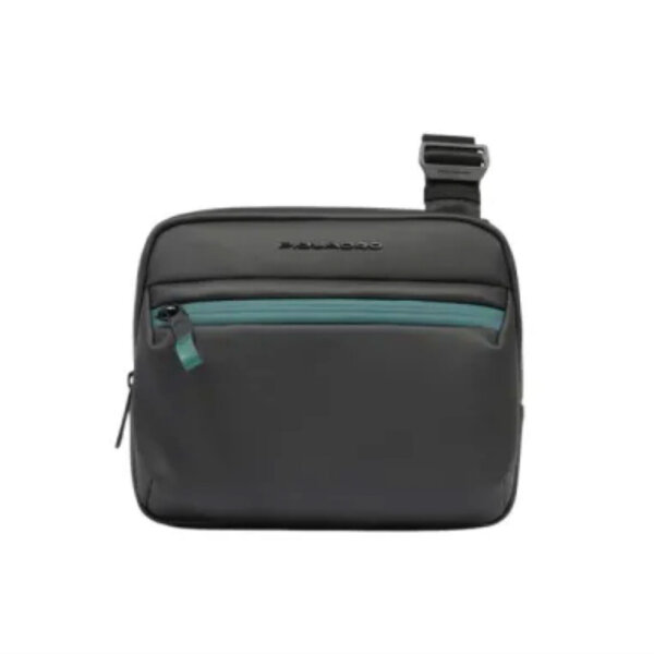 Piquadro Corner mens shoulder bag, waterproof, black, 22x19x9cm, robust, compact, adjustable strap