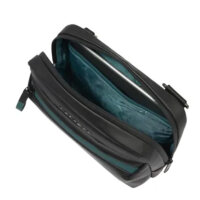 Piquadro Corner mens shoulder bag, waterproof, black, 22x19x9cm, robust, compact, adjustable strap