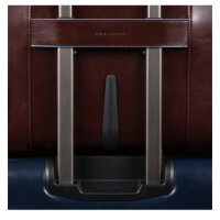 Piquadro Blue Square Mens Briefcase with Wheels, Brown Leather, 36x40x16cm, Trolley Function, Organizer, Laptop Compartment