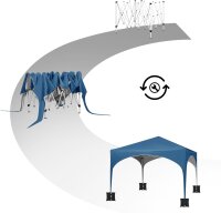 WOLTU Folding Pavilion 3x3m Blue, Crescent Roof, Height Adjustable, Waterproof, UV Protection, Carry Bag, Stable, Outdoor Party Tent