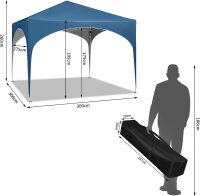 WOLTU Folding Pavilion 3x3m Blue, Crescent Roof, Height Adjustable, Waterproof, UV Protection, Carry Bag, Stable, Outdoor Party Tent