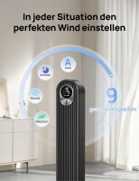 Dreo Turmventilator, Standventilator, 20dB leise, 11m Reichweite, 9 Stufen, 4 Modi, 90° oszillierend, Fernbedienung, Timer